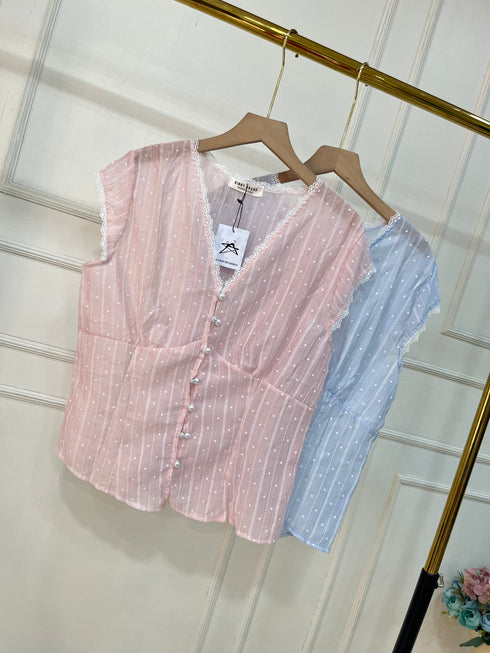Women Casual V-neck Button Down Half Sleeves Tops